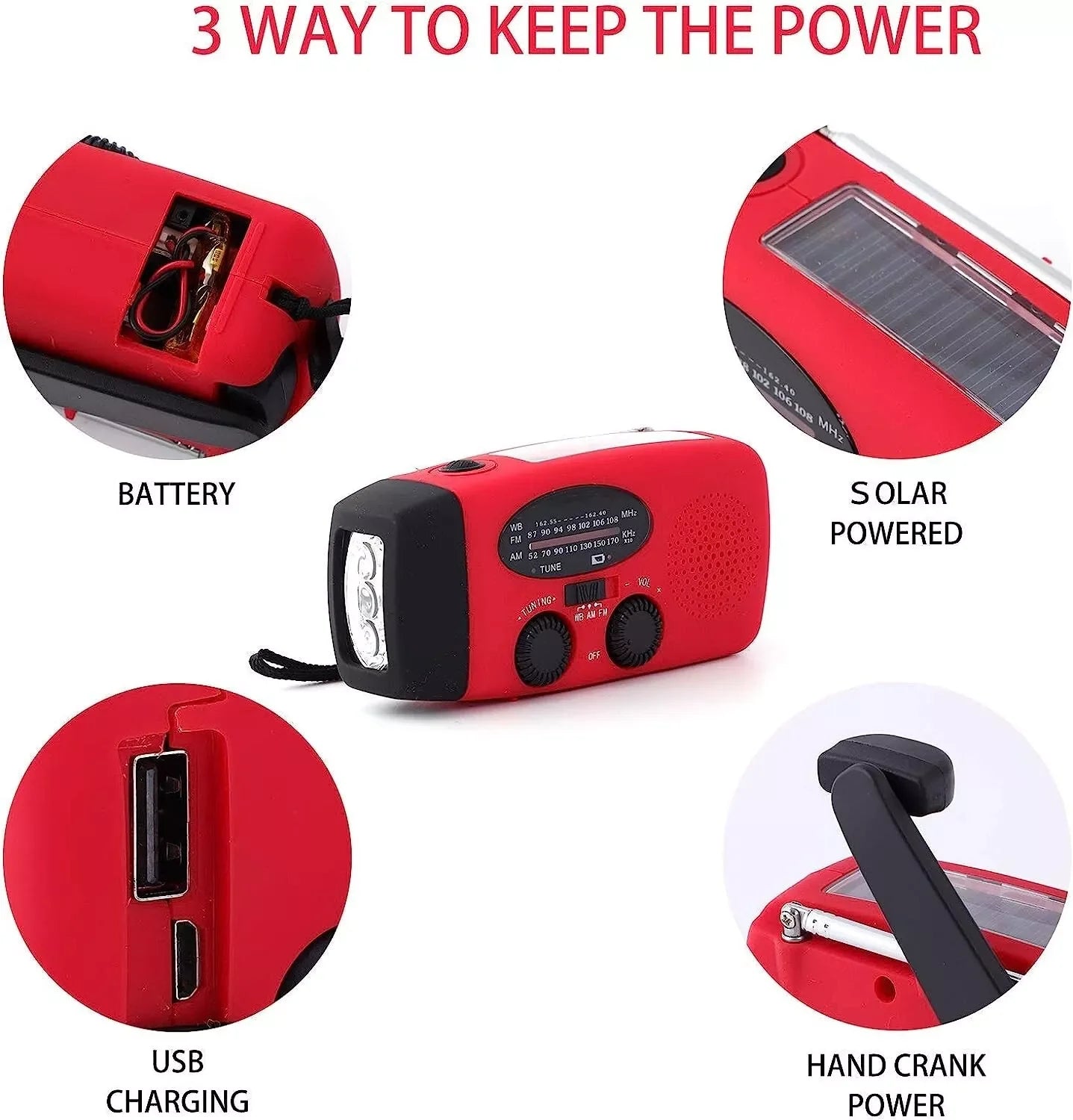 Emergency Solar Hand Crank Radio with 1000mAh Power Bank and Built-in Flashlight for Ultimate Preparedness
