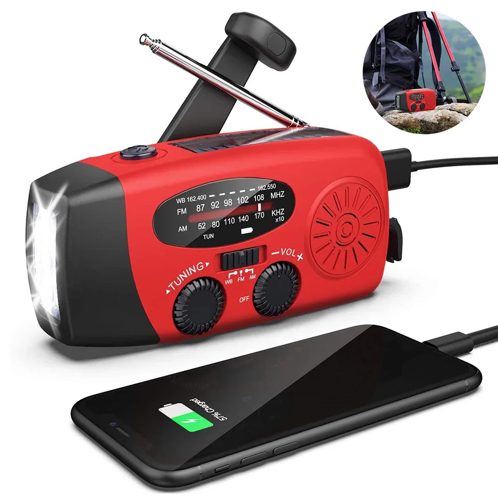 Emergency Solar Hand Crank Radio with 1000mAh Power Bank and Built-in Flashlight for Ultimate Preparedness